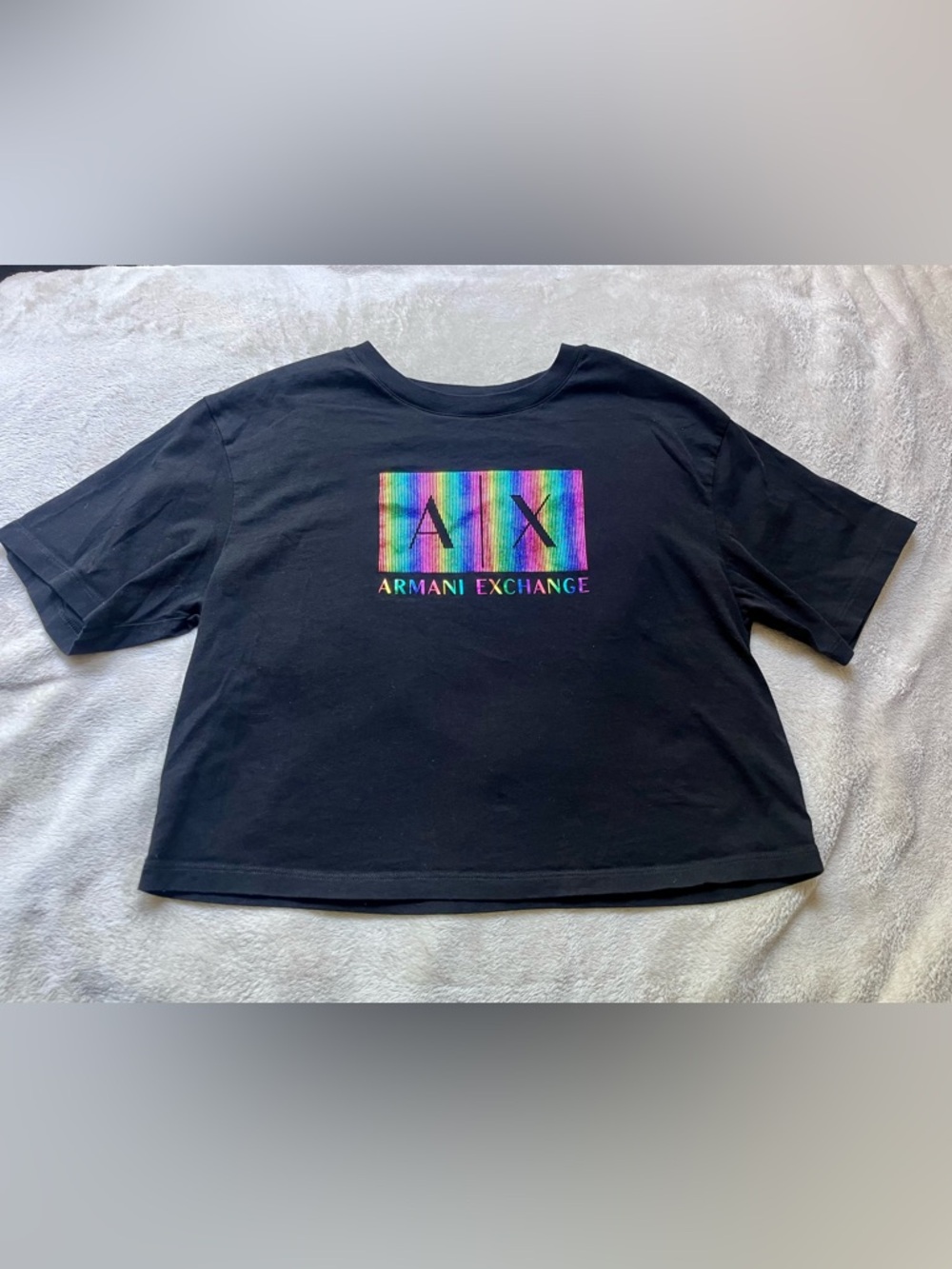 Armani Exchange Black Reflective Logo Crop Top Size Medium